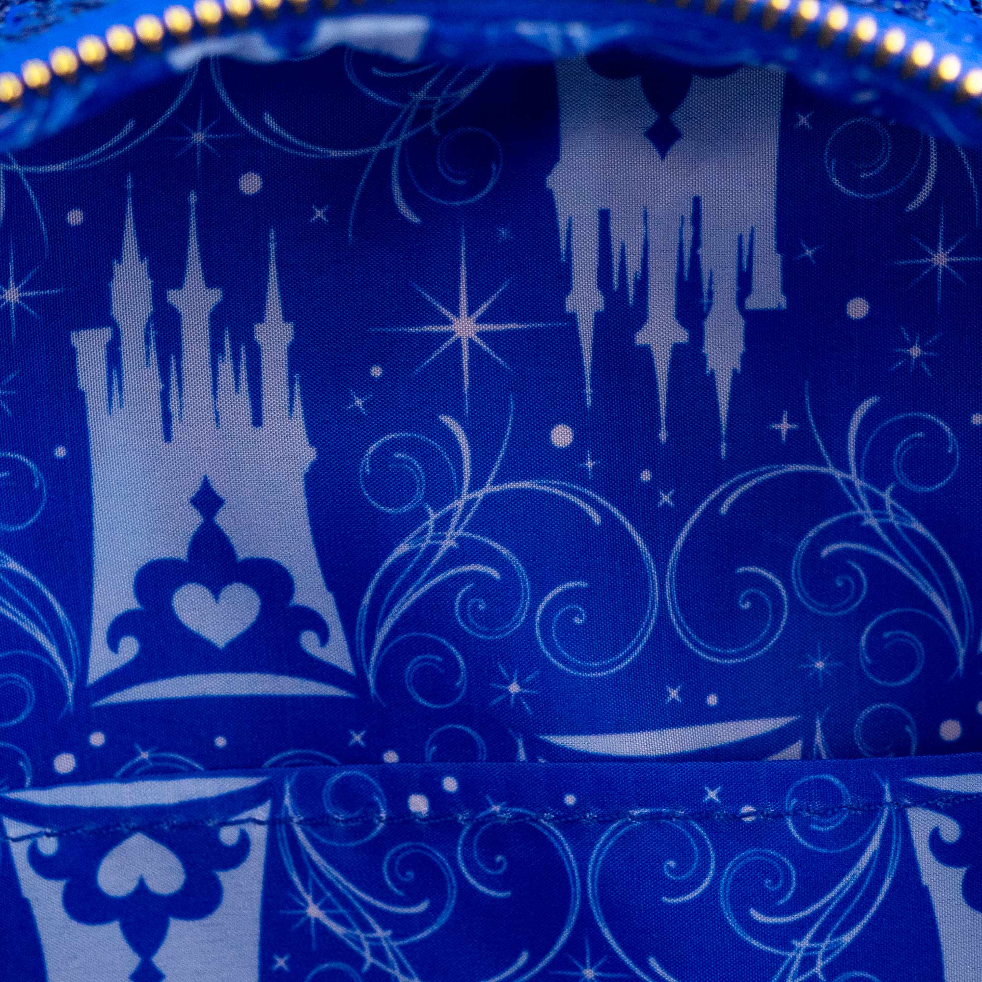 Loungefly x Disney Cinderella Castle Snow Globe Royal Blue Sequin Mini Backpack - Image 6
