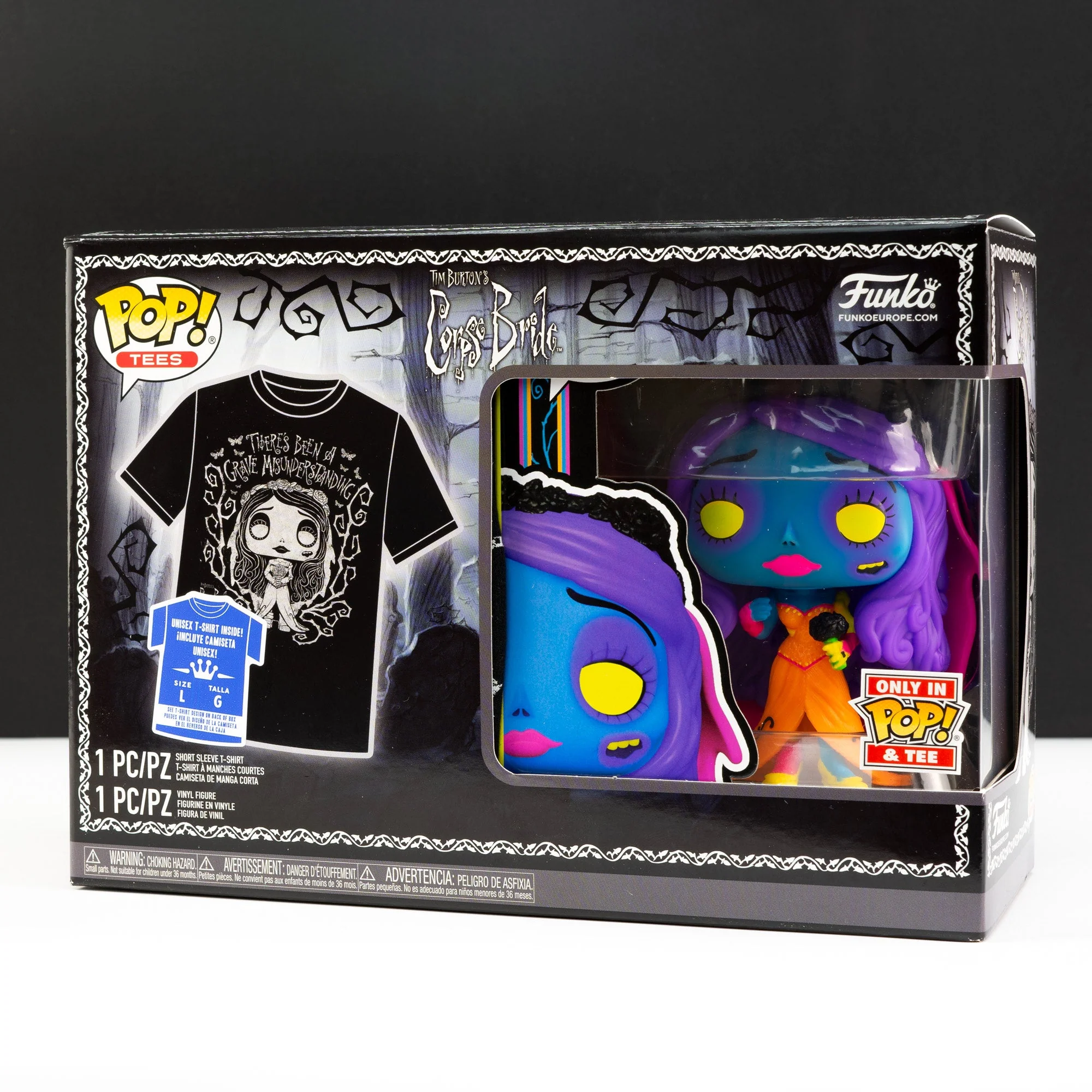 Corpse Bride Emily (Black Light) Pop! Vinyl and Tee Set - Image 2
