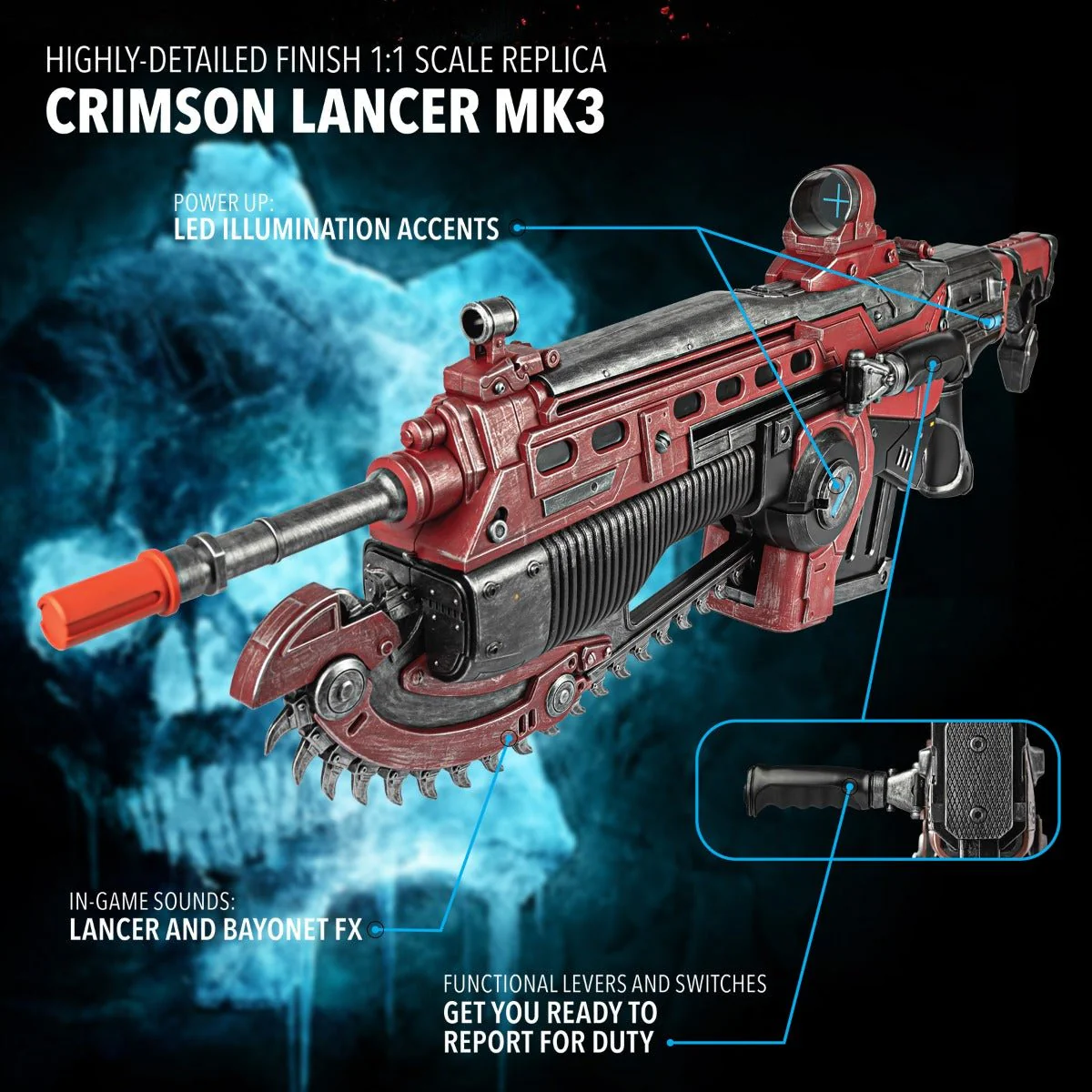 Gears 5 Crimson Red Customized Lancer Mk3 Replica - Image 8