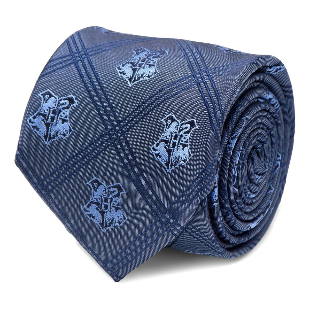 Harry Potter Hogwarts Crest Blue Plaid Silk Tie