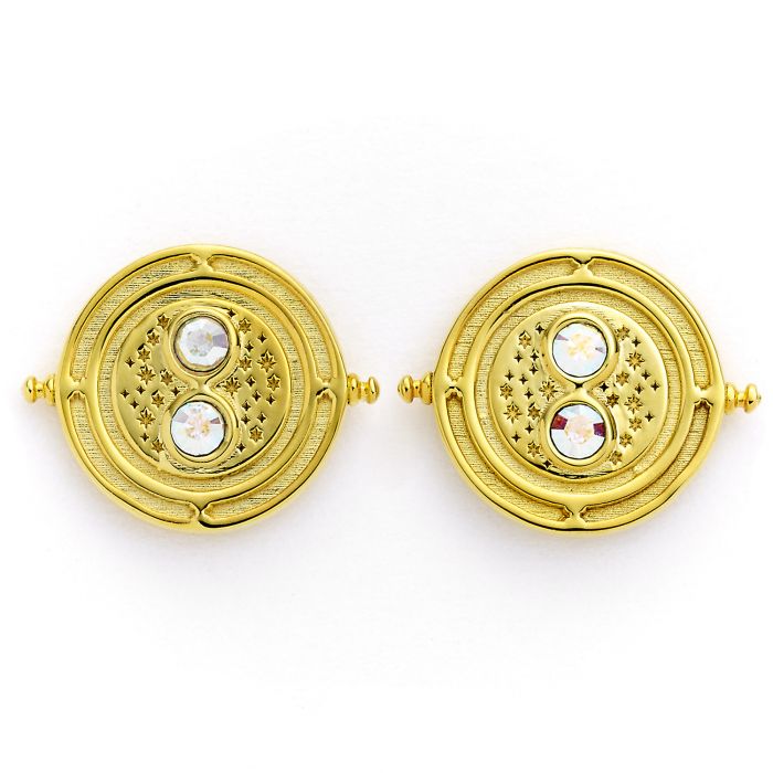 Harry Potter Time Turner Sterling Silver - Gold Plated Stud Earrings - Image 2