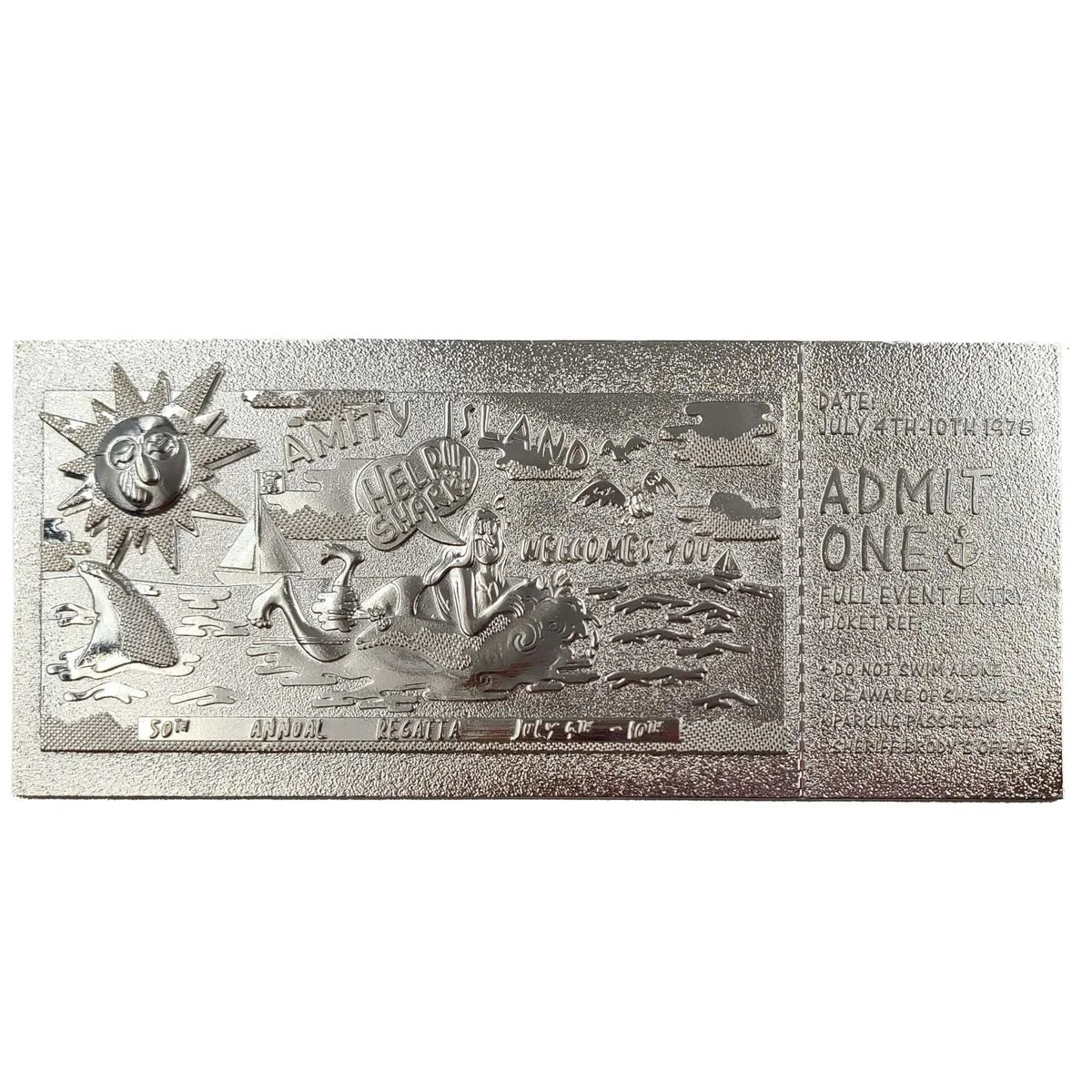Jaws Amity Island 50th Annual Regatta Silver Plated Limited Edition Ticket