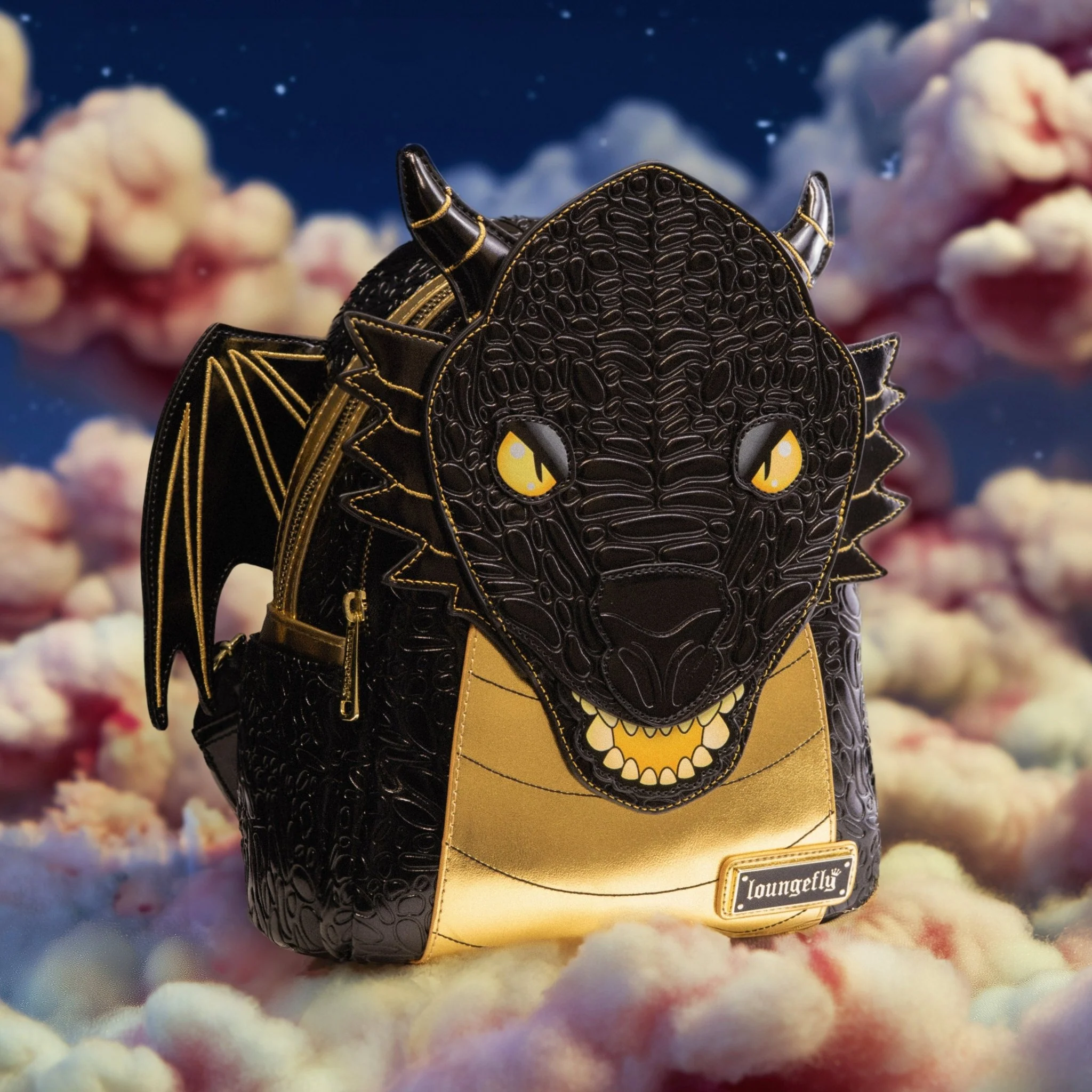 Loungefly Originals Black and Gold Dragon Mini Backpack - Image 8