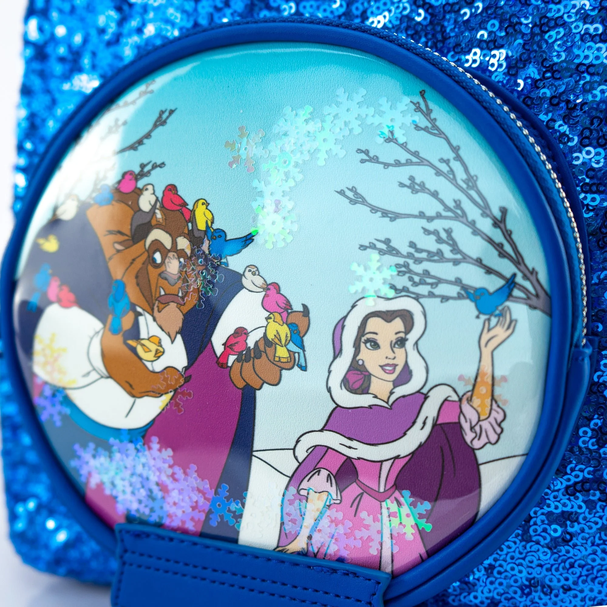 Loungefly x Disney Beauty and the Beast Snow Globe Sapphire Blue Sequin Mini Backpack - Image 3