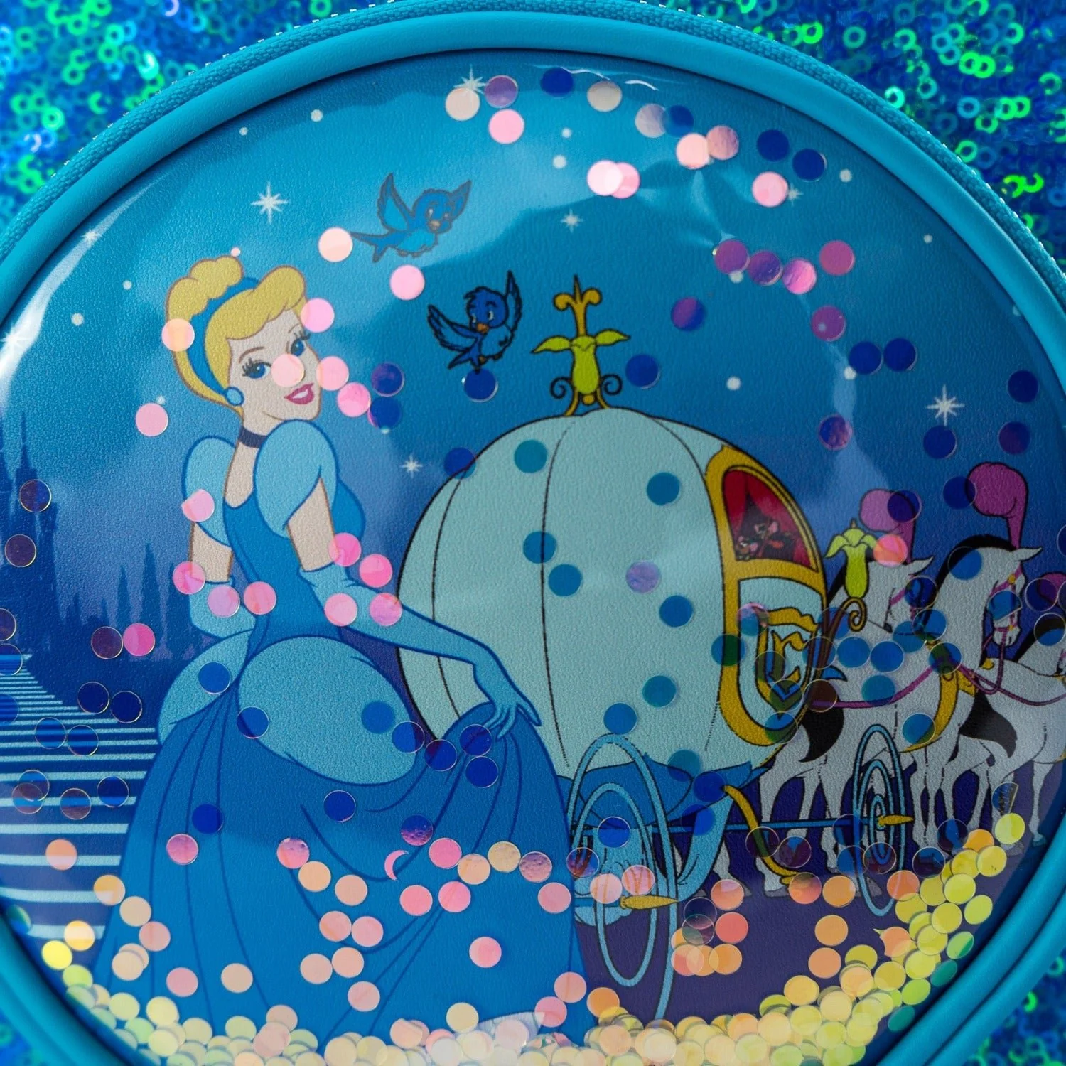 Loungefly x Disney Cinderella Carriage Snow Globe Sequin Mini Backpack - Image 3