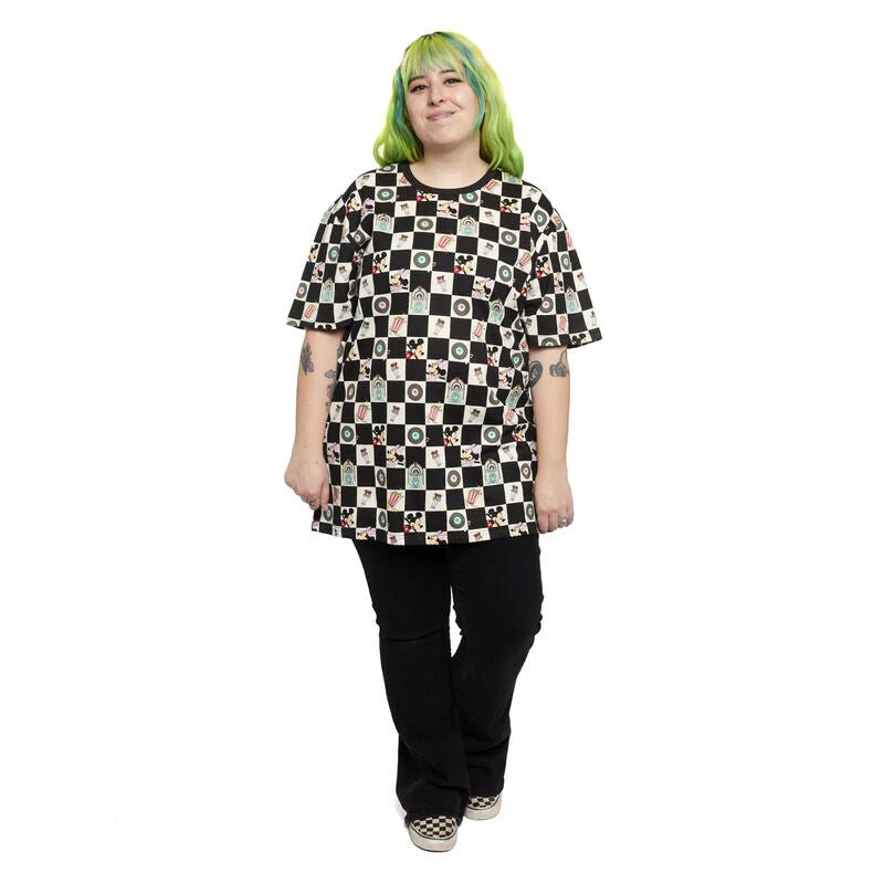 Loungefly x Disney Mickey and Minnie Date Night Diner Checkered Unisex T-Shirt - Image 5