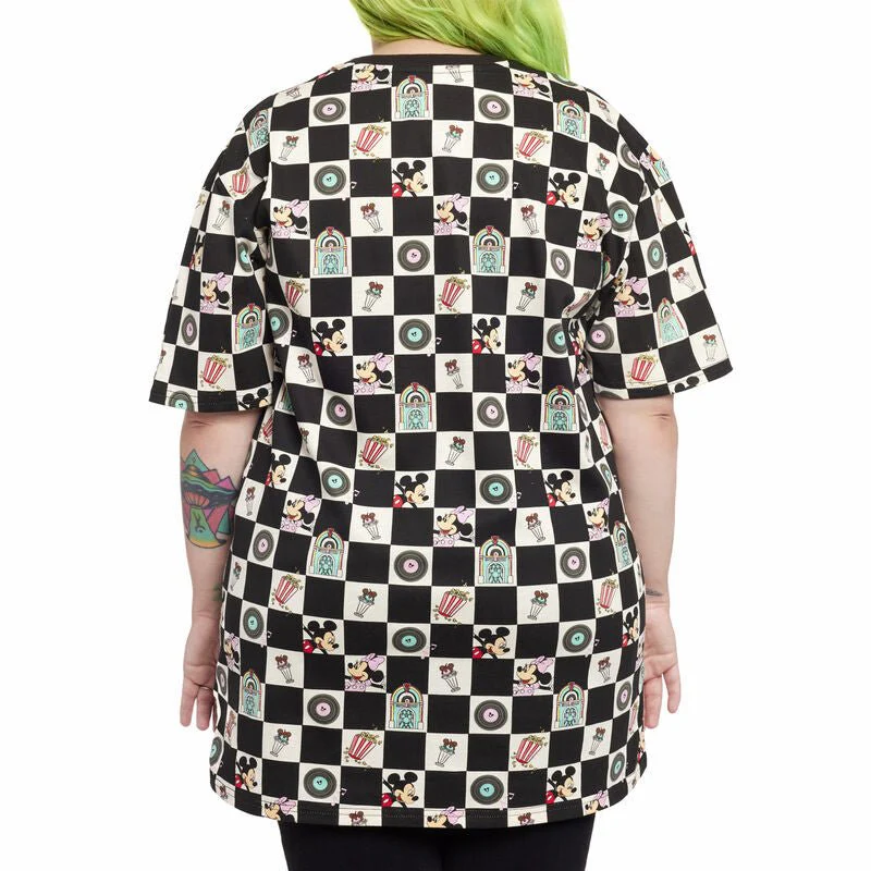 Loungefly x Disney Mickey and Minnie Date Night Diner Checkered Unisex T-Shirt - Image 9