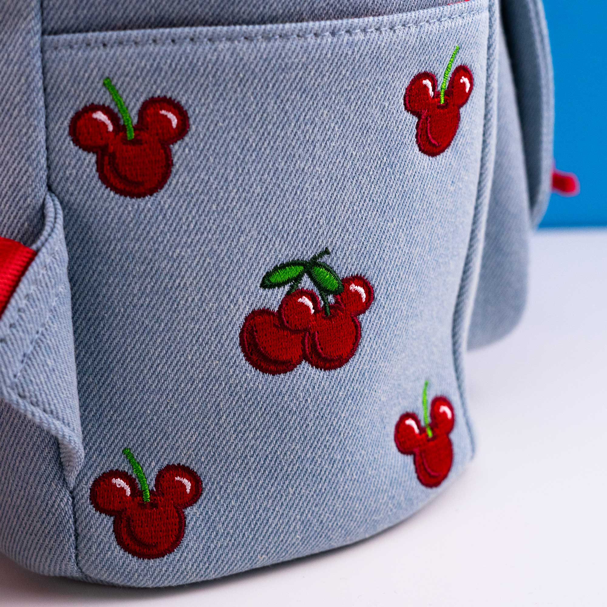 Loungefly x Disney Mickey and Minnie Denim Cherries Canvas Mini Backpack - Image 4