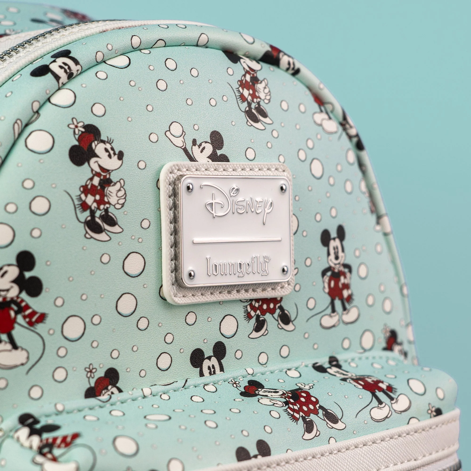 Loungefly x Disney Mickey and Minnie Mouse Snowball AOP Mini Backpack - Image 2