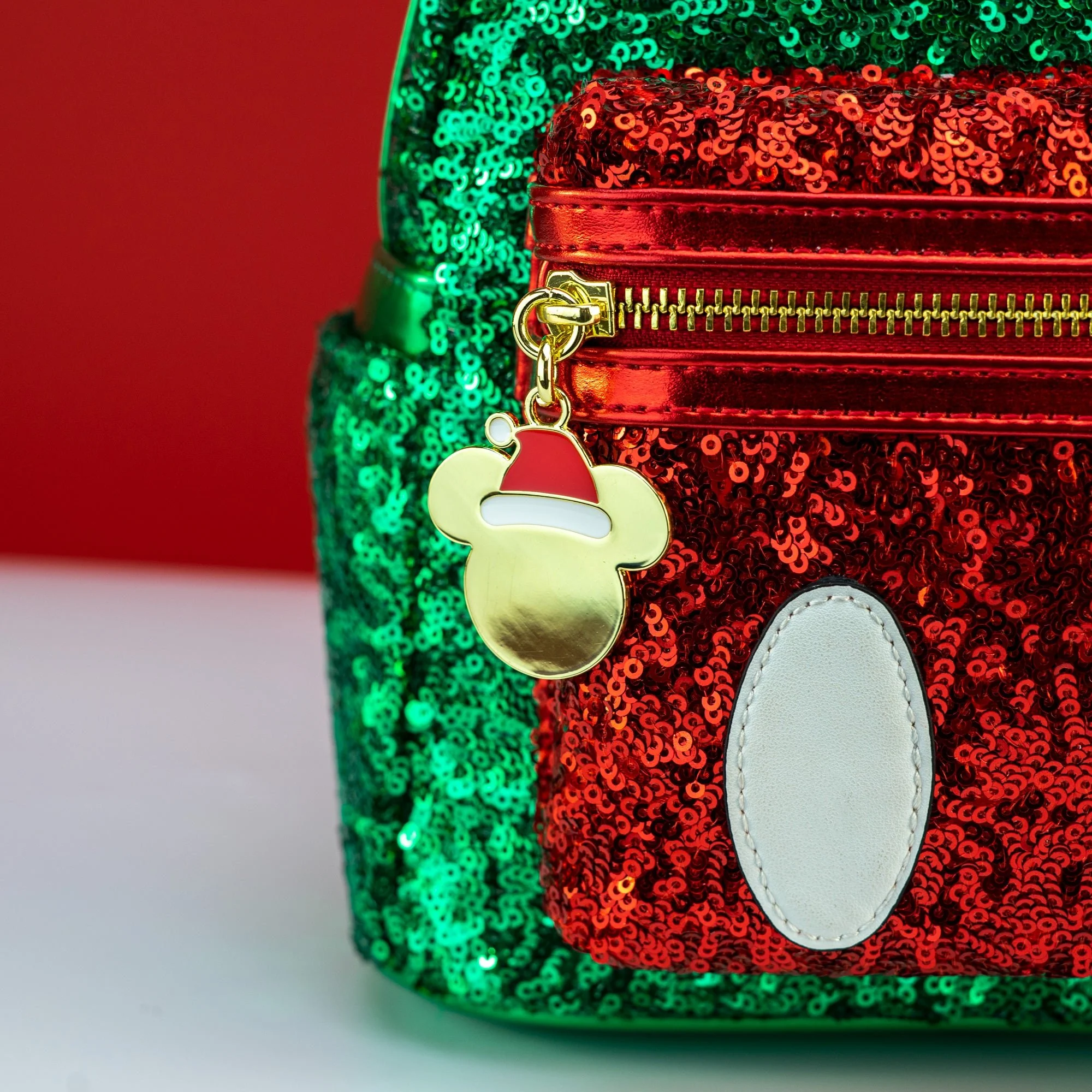 Loungefly x Disney Mickey Mouse Red and Green Sequin Mini Backpack - Image 3