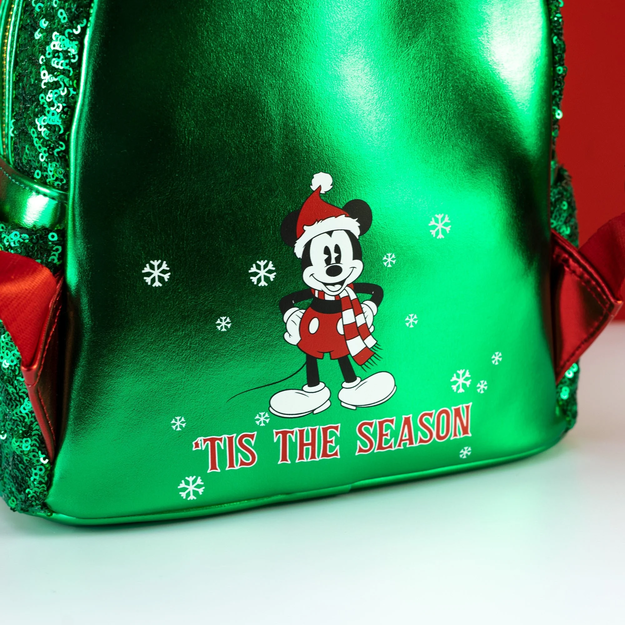 Loungefly x Disney Mickey Mouse Red and Green Sequin Mini Backpack - Image 4