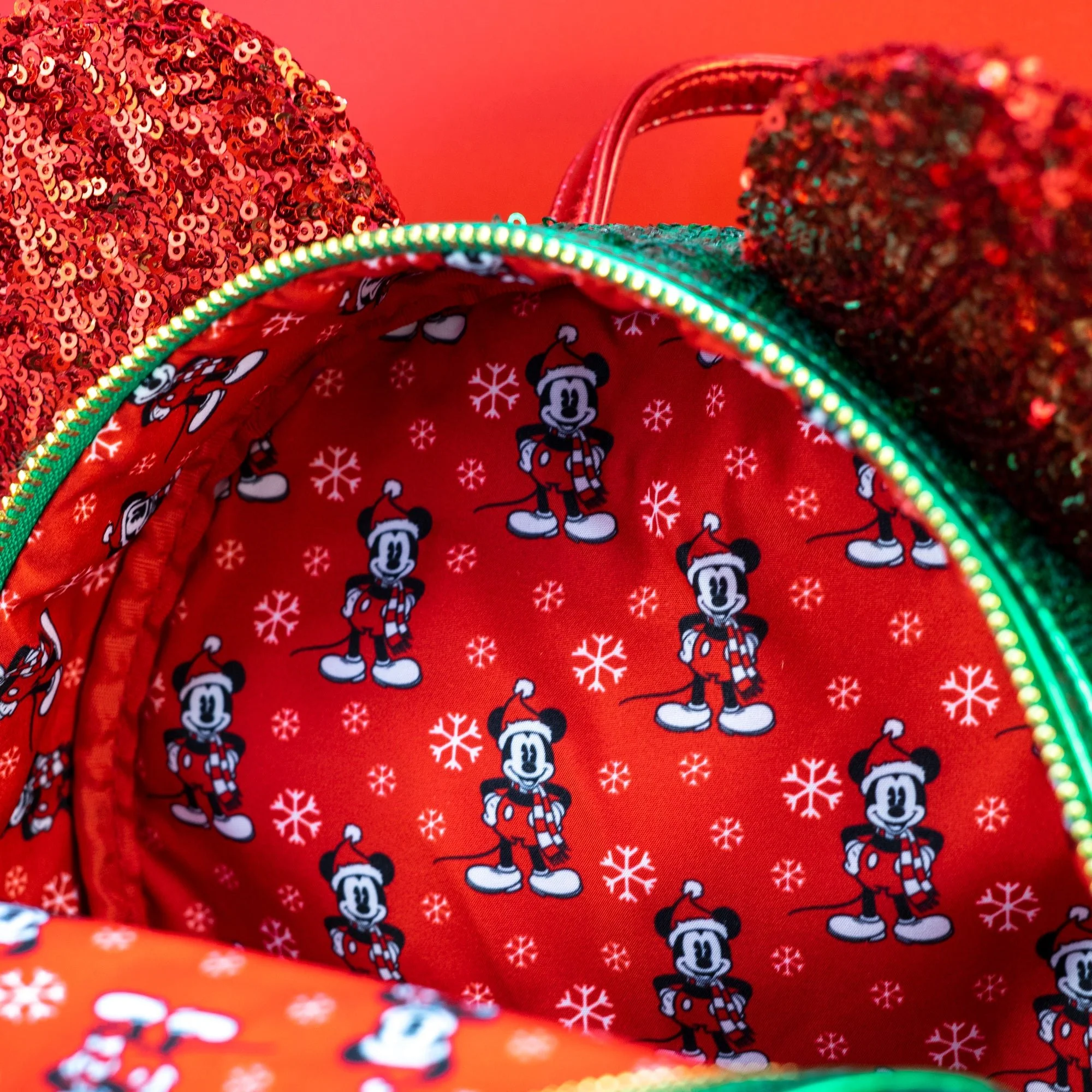 Loungefly x Disney Mickey Mouse Red and Green Sequin Mini Backpack - Image 6