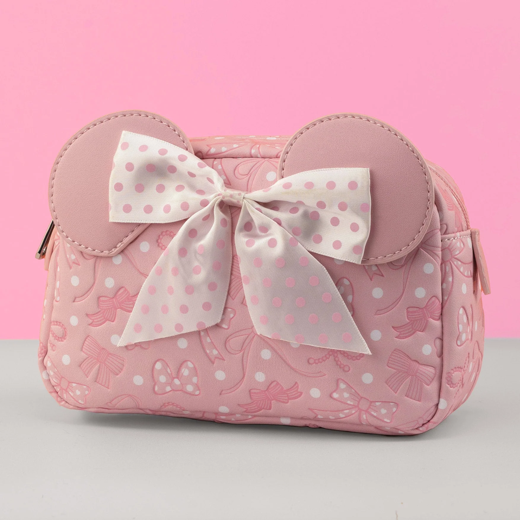 Loungefly x Disney Minnie Mouse Pink Debossed Bows Cosmetic Bag