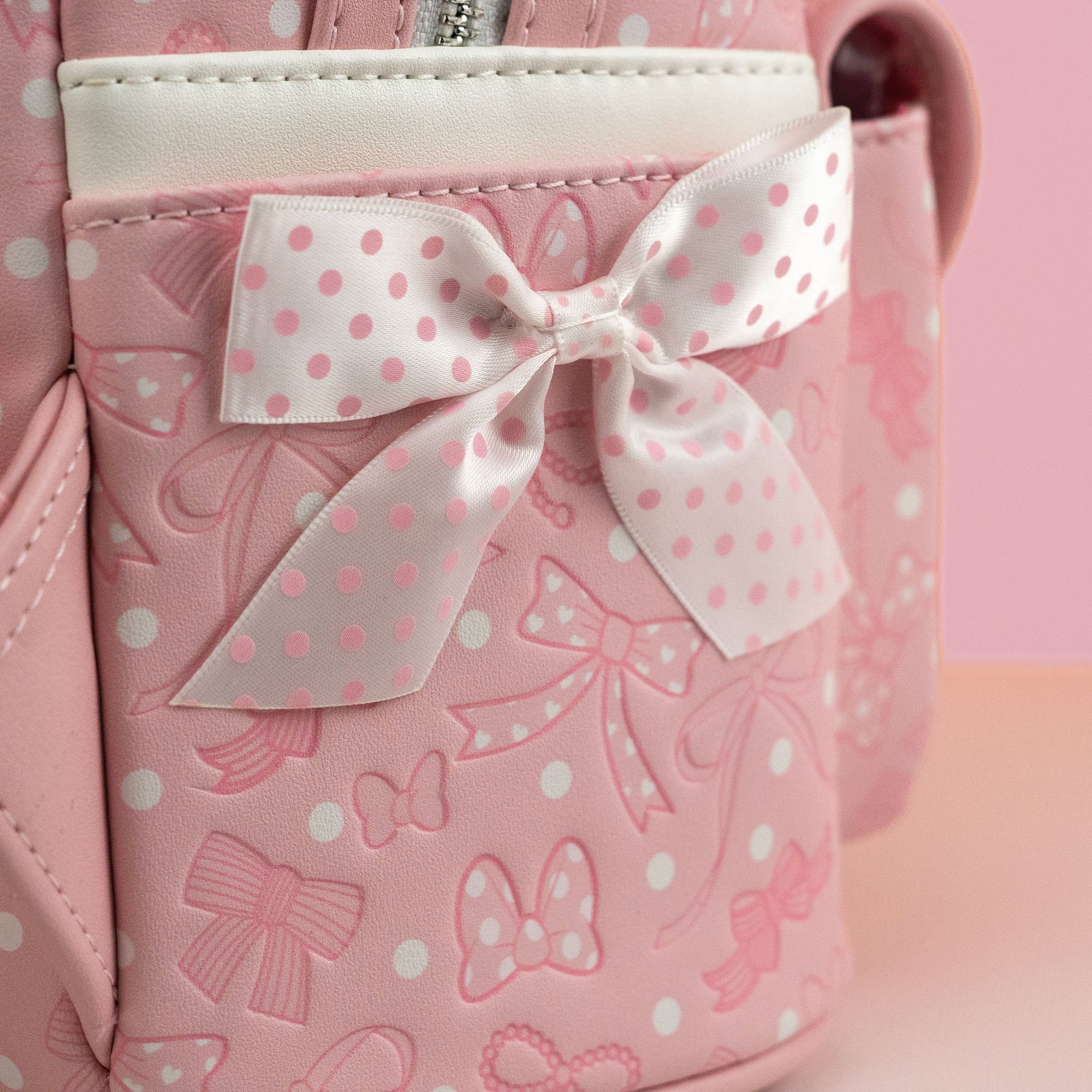 Loungefly x Disney Minnie Mouse Pink Debossed Bows Mini Backpack - Image 4