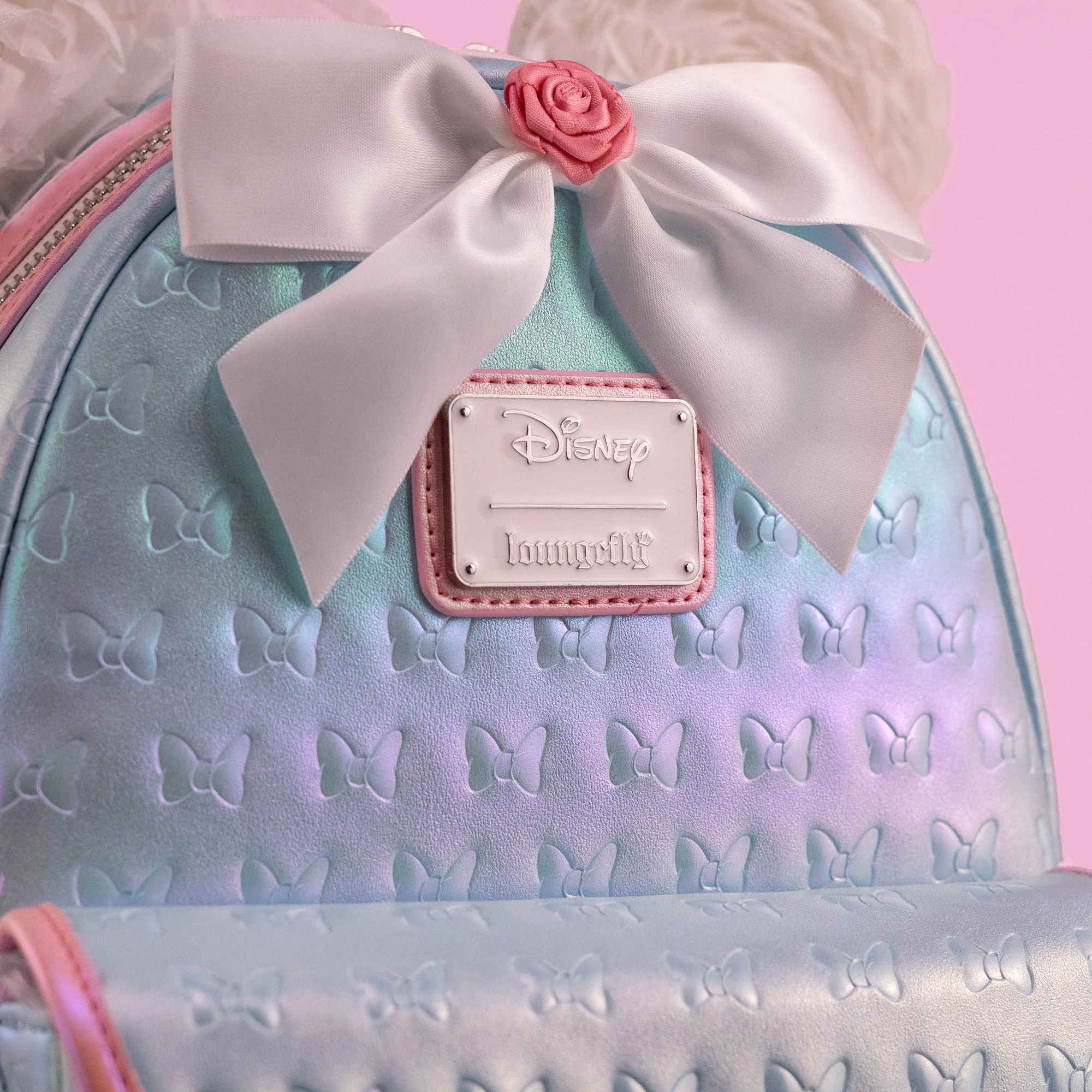 Loungefly x Disney Minnie Mouse Pearlescent Blue Bows Mini Backpack - Image 5