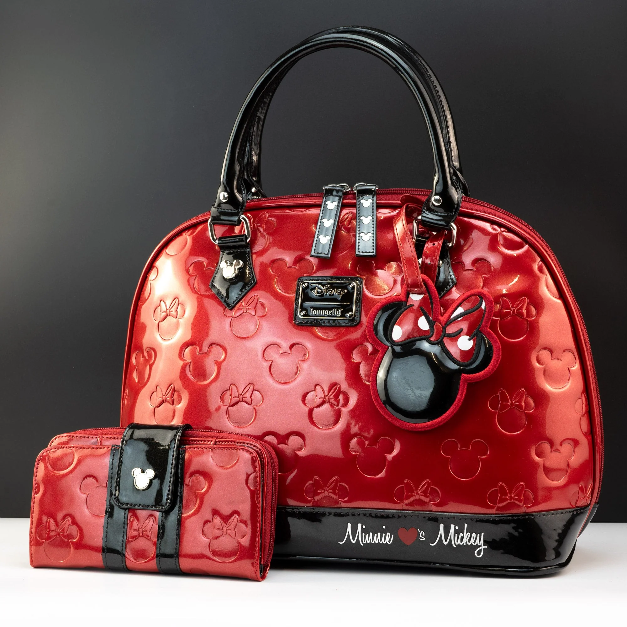 Loungefly x Disney Mickey and Minnie Mouse Red Embossed Silhouettes Tote Bag - Image 9