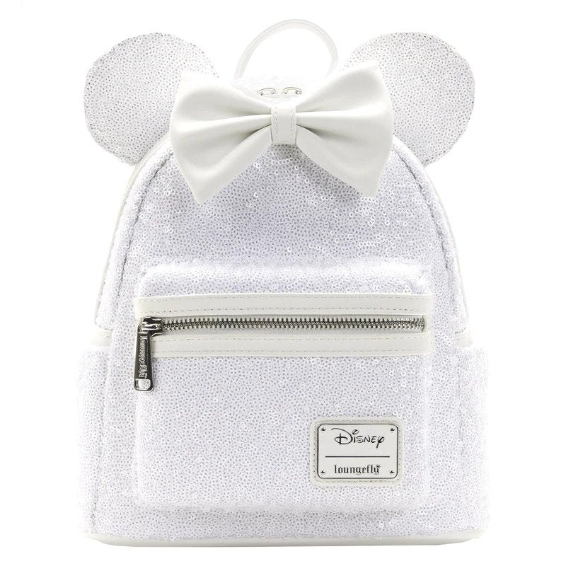 Loungefly x Disney Minnie Mouse White Sequin Wedding Mini Backpack