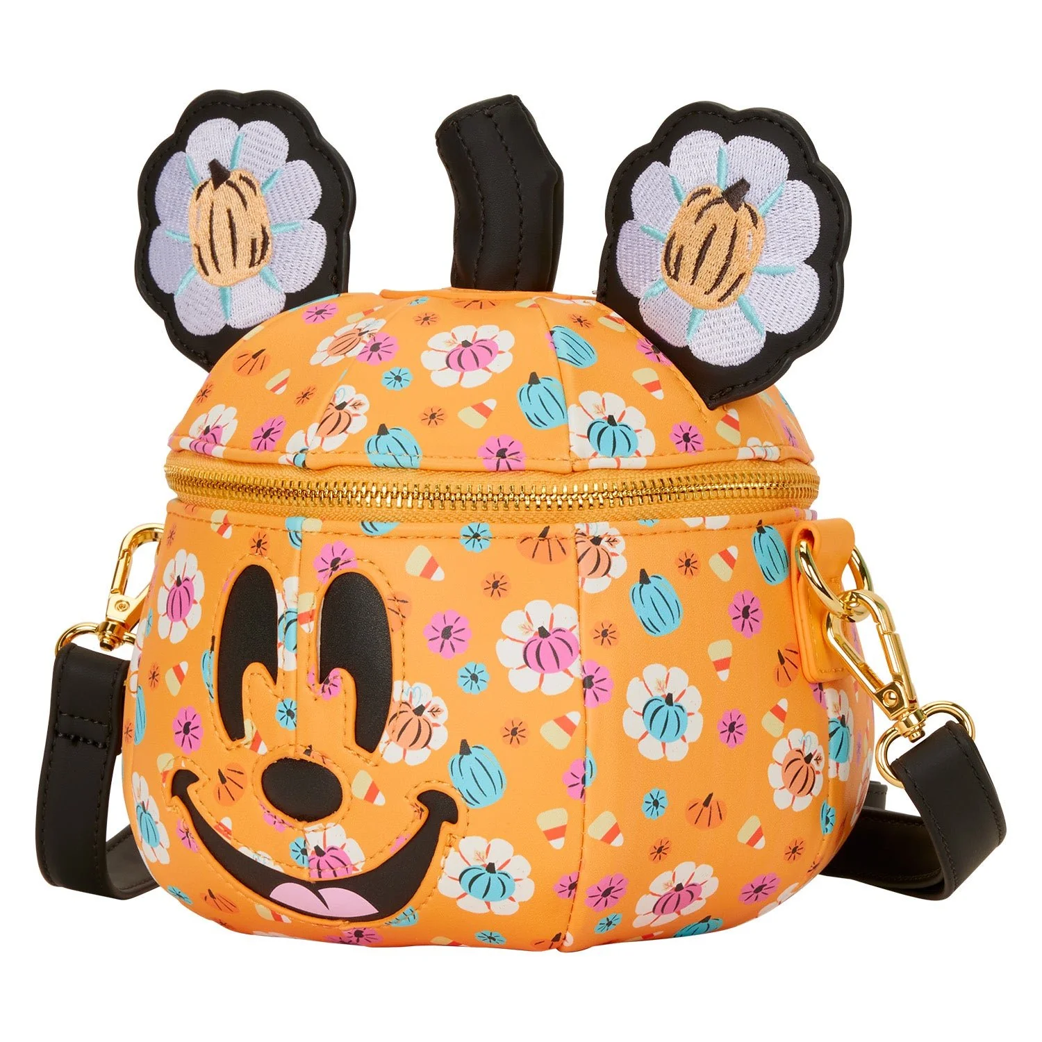 Loungefly x Disney Mickey Floral Pumpkin Figural Crossbody Bag - Image 4