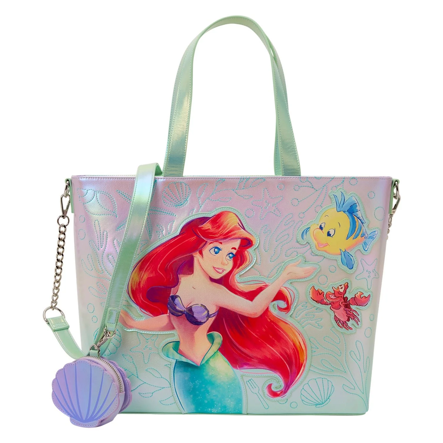 Loungefly x Disney The Little Mermaid Ariel & Flounder Tote Bag With Coin Bag - Image 6