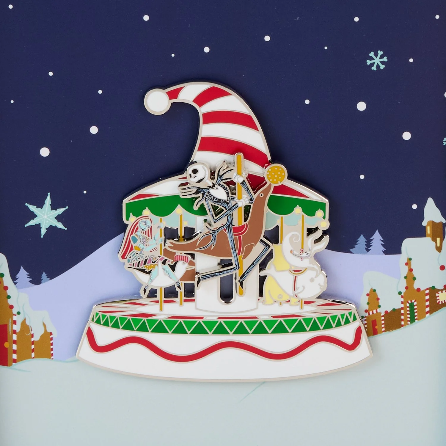 Loungefly x Disney The Nightmare Before Christmas Christmas Town Carousel Sliding  3" Collectors Pin - Image 4