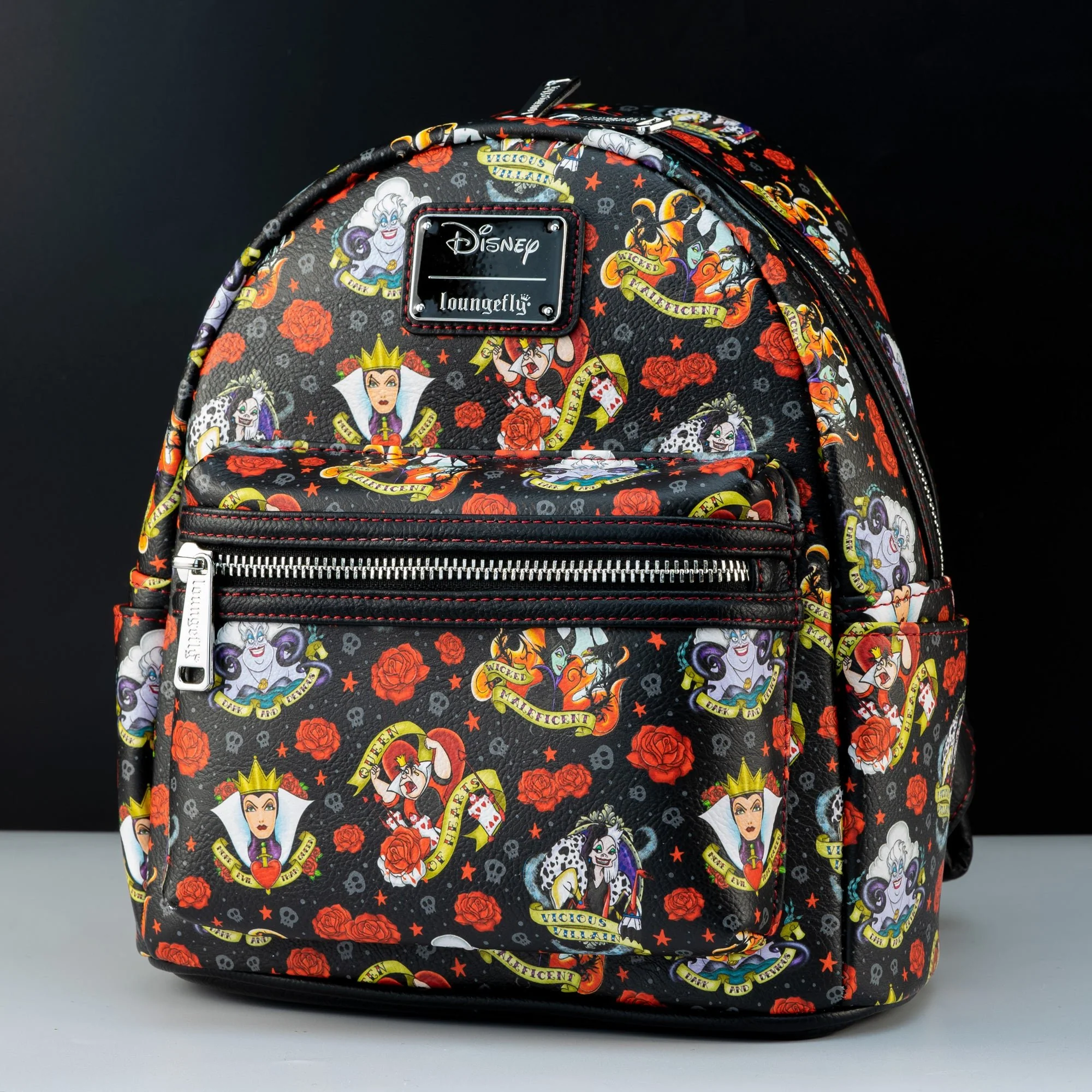 Loungefly x Disney Villains Black Tattoo All Over Print Mini Backpack