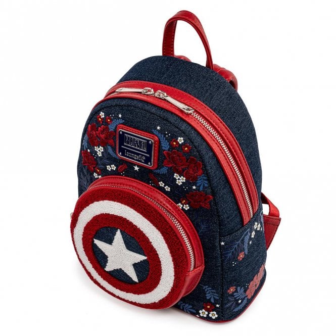 Loungefly x Marvel Captain America 80th Anniversary Floral Shield Mini Backpack - Image 3