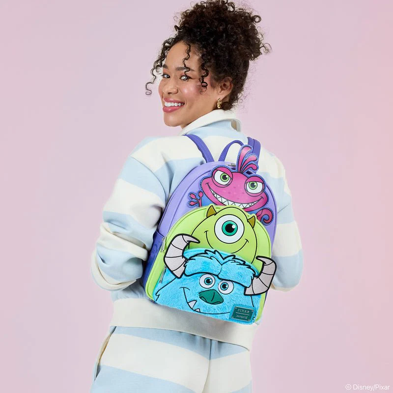 Loungefly x Pixar Monsters Inc. Mike, Sulley and Randall Triple Pocket Mini Backpack - Image 2