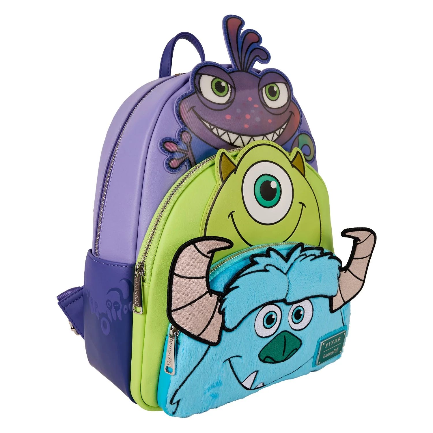 Loungefly x Pixar Monsters Inc. Mike, Sulley and Randall Triple Pocket Mini Backpack - Image 3