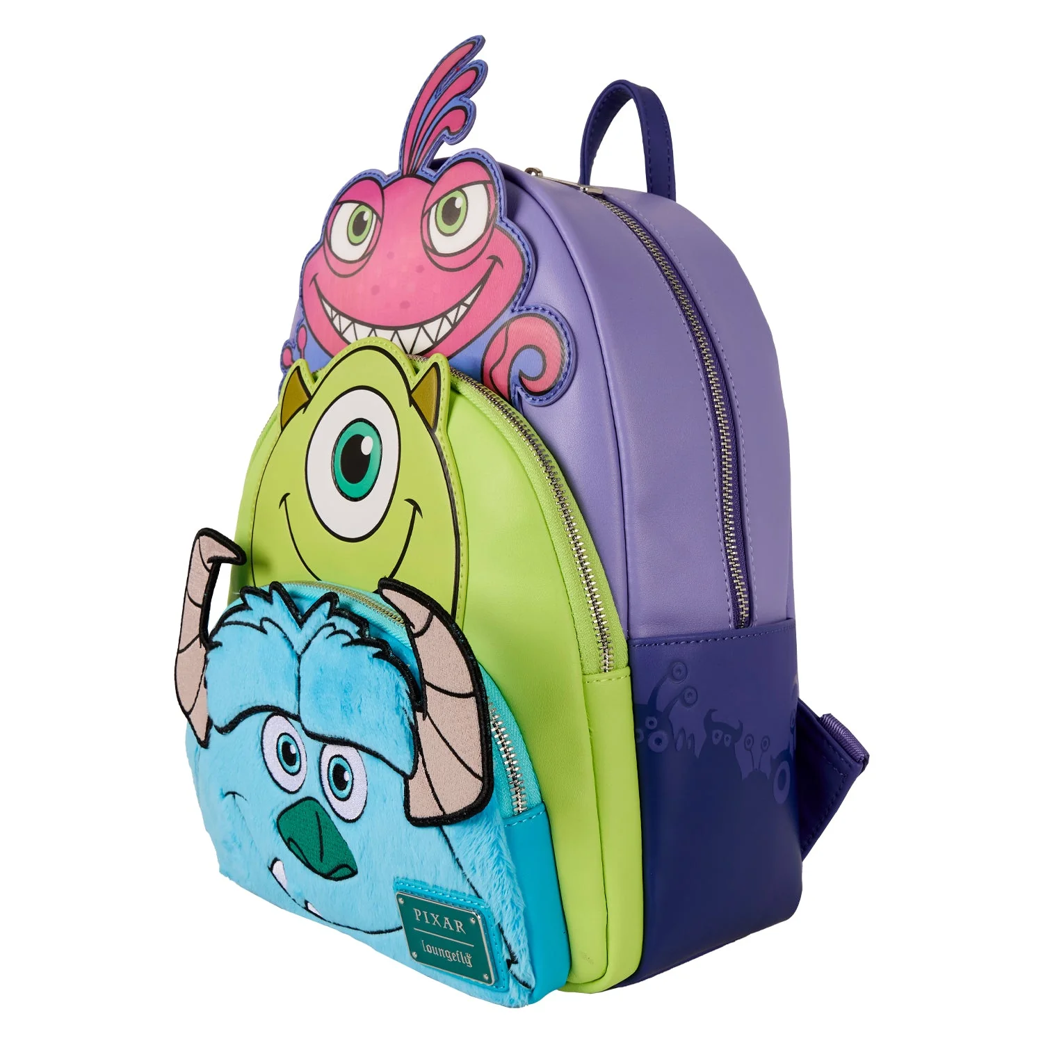 Loungefly x Pixar Monsters Inc. Mike, Sulley and Randall Triple Pocket Mini Backpack - Image 4