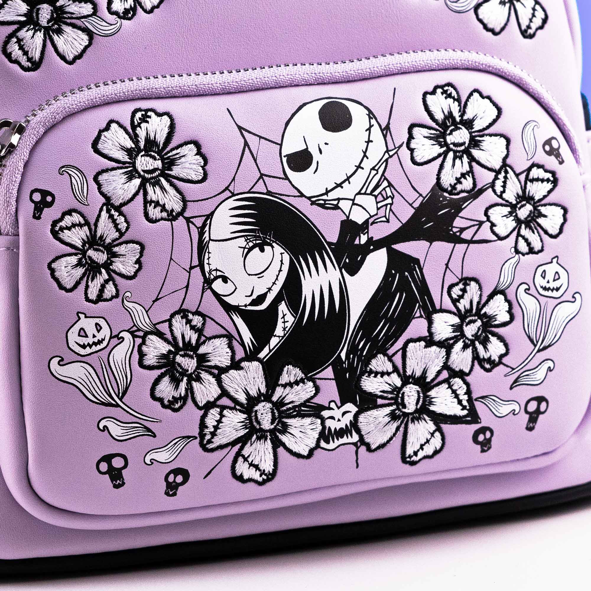 Loungefly x The Nightmare Before Christmas Jack and Sally Lavender Floral Mini Backpack - Image 3