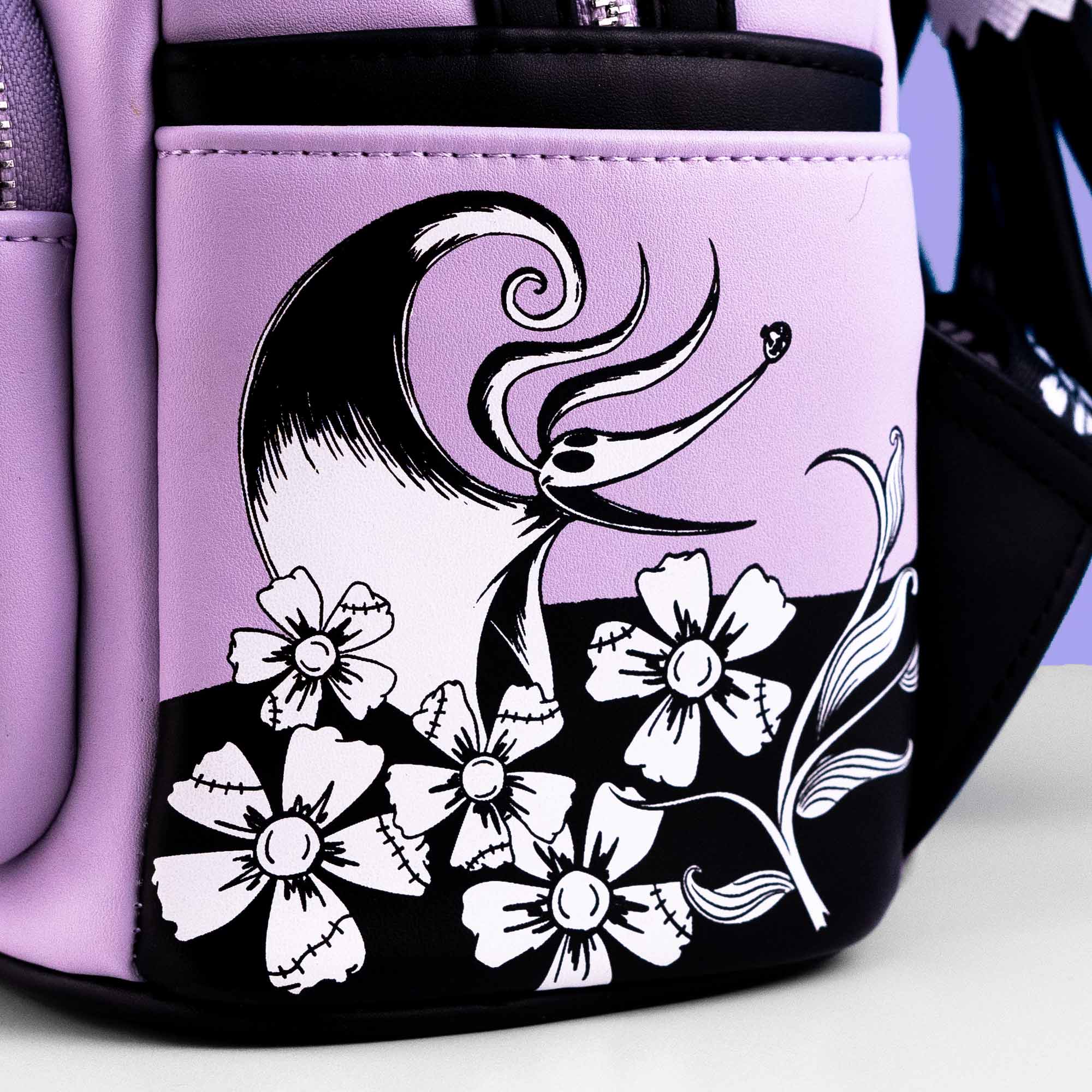 Loungefly x The Nightmare Before Christmas Jack and Sally Lavender Floral Mini Backpack - Image 6