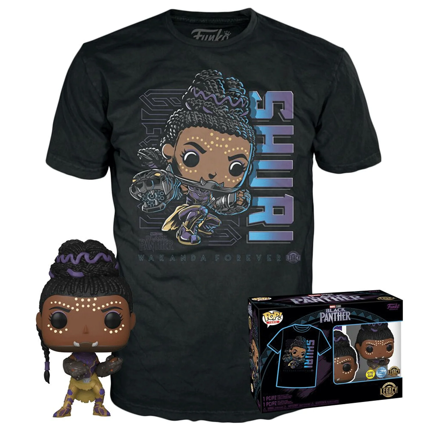 Marvel Black Panther Shuri (Glow in the Dark) Pop! Vinyl and Tee Set - Image 3