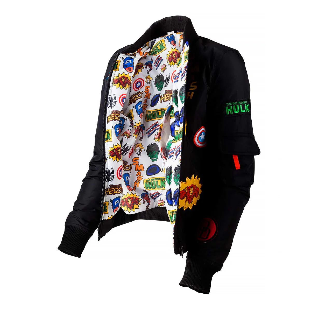 Marvel Girl's Black Bomber Jacket with Patches - Image 2