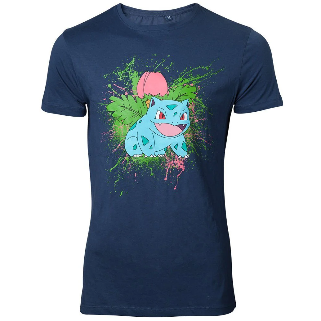 Pokemon Ivysaur Navy Splatter T-Shirt - Image 6