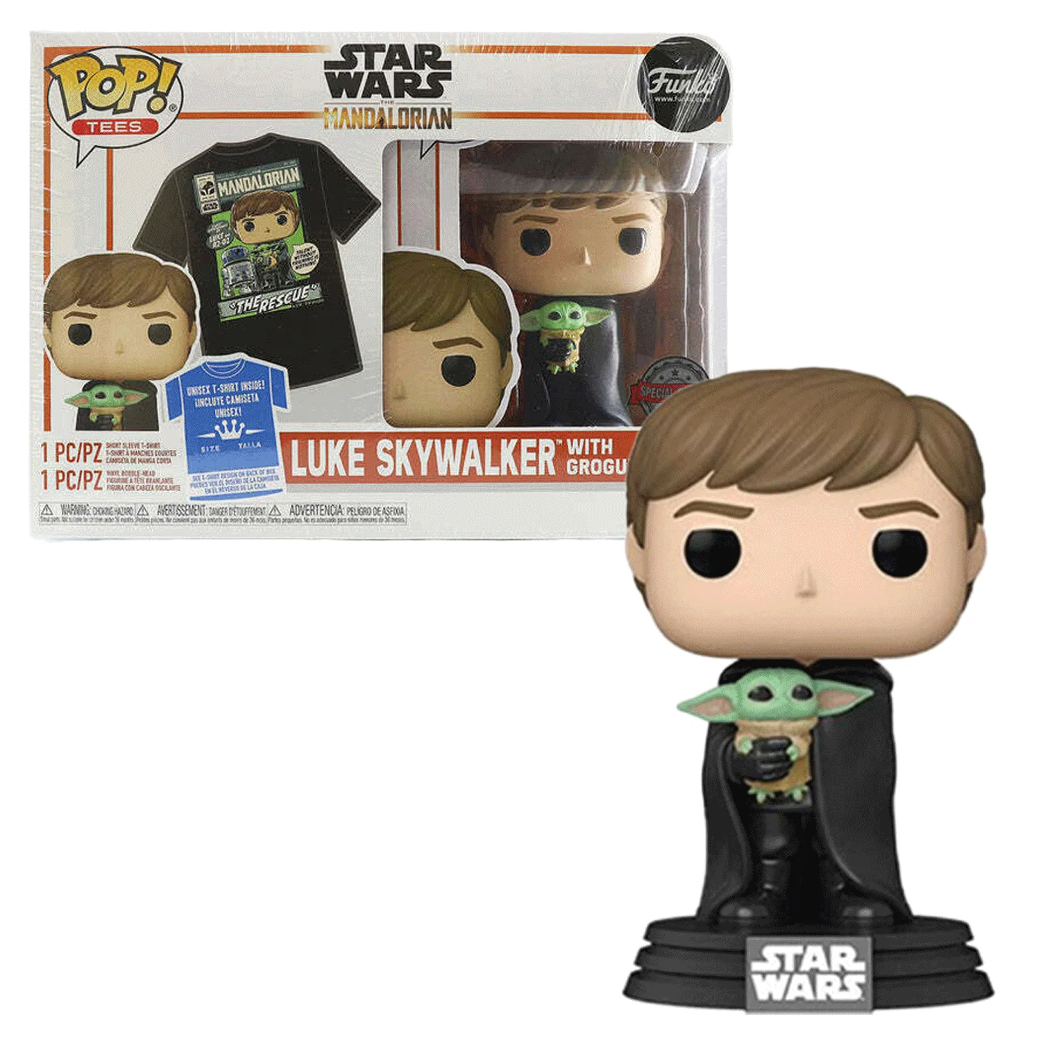 Star Wars The Mandalorian Luke Skywalker with Grogu Pop! Vinyl and Tee Set - Image 3